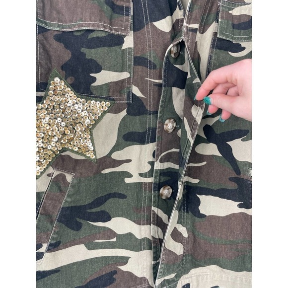Ellison Glam Fighter Camo Jacket Medium Sequin Stars Military Style - Picture 6 of 12